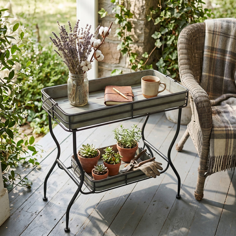 32x15x31" Maggie Galvanized Tray Table, Gray