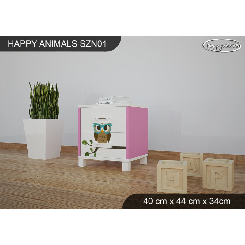 2 Drawer Nightstand, White/Pink