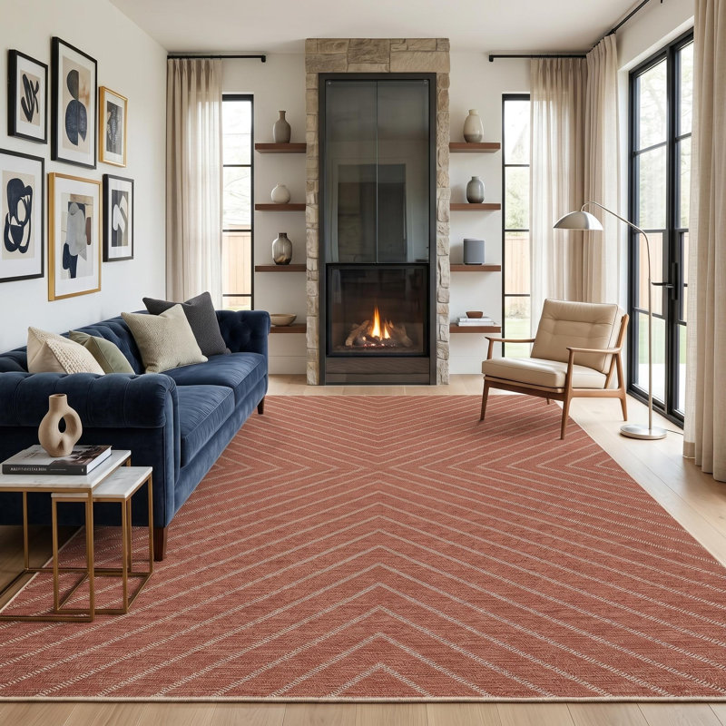 Tapis rayé à motif géométrique Easy Jute, Red, Runner 2' x 6'