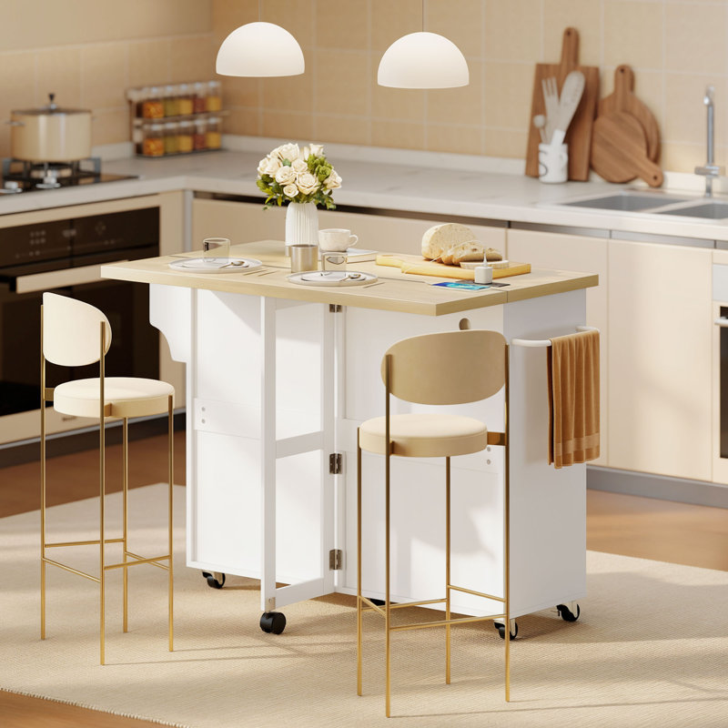 Kitchen Island w/ Storage and Charging Station, Rolling Kitchen Cart, White