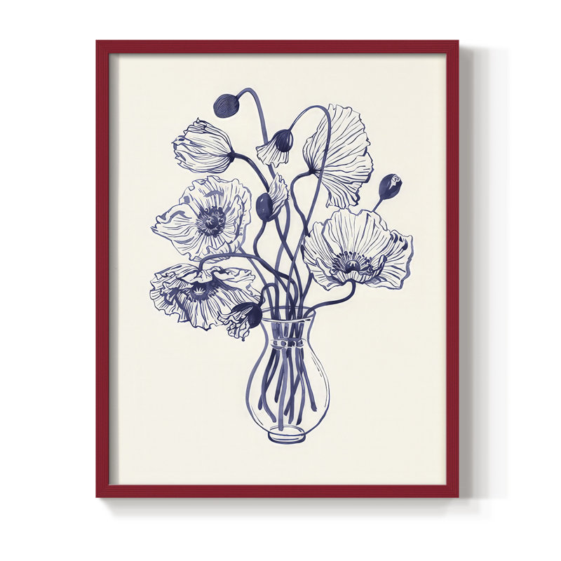 Reproduction encadrée marine coquelicots II - bois massif, Rouge, H 15 po x l 12 po