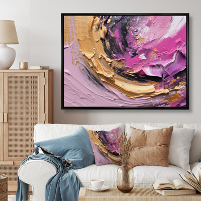 «Pink and Gold Spiral Radiance I» - Spirales abstraites, impressions encadrées