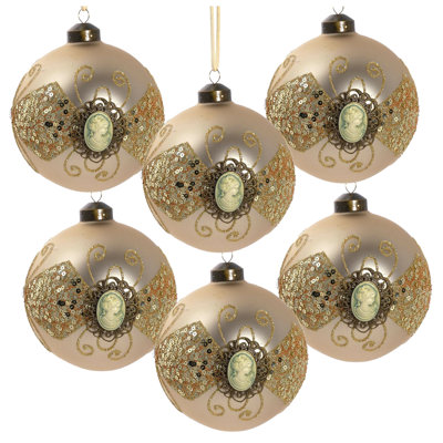 Set of 6 Gold Glass Ball Ornaments, 3.9 Inch Decorative Christmas Tree Hanging Baubles for Holiday Party Decor