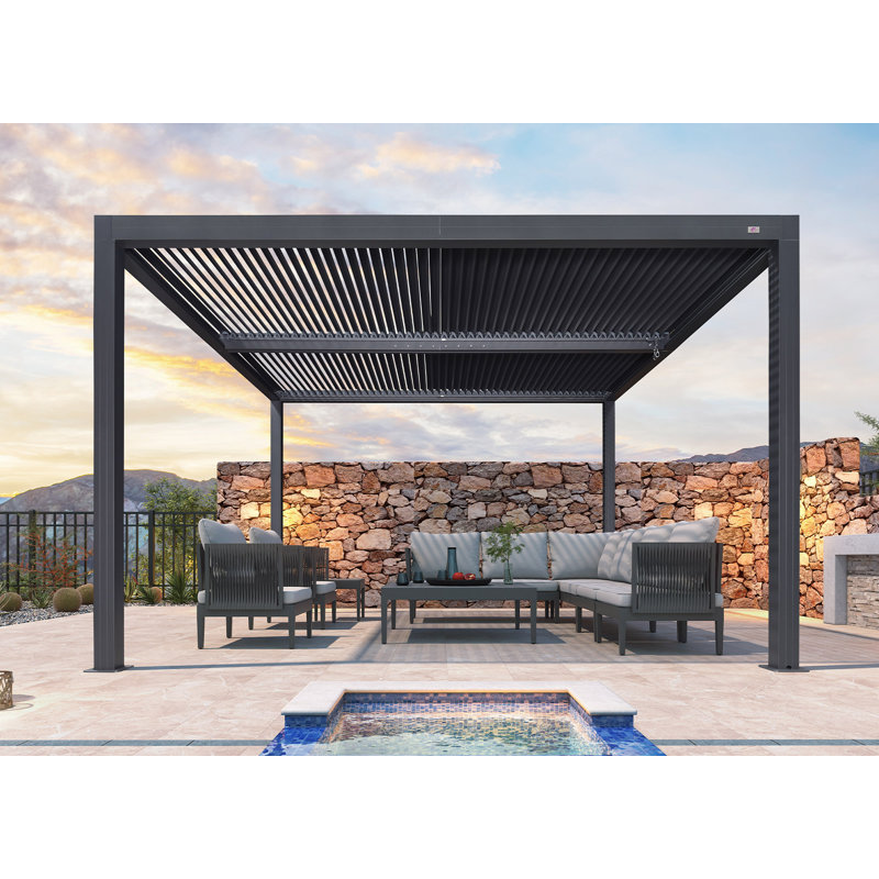 Gray Outdoor Louvered Aluminum Pergola, 12 ft. W x 12 ft. D