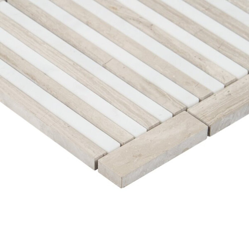 Monroe Border Asian Statuary And 7.87X8.30 Marble Mosaic Tile, Wooden Beige