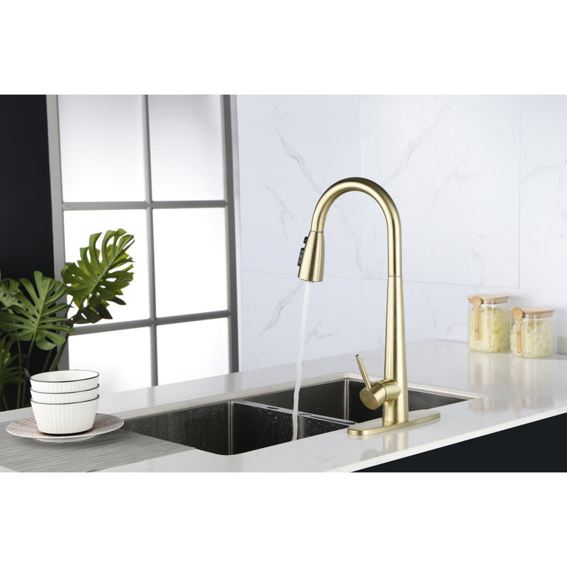 Modern Gold Stainless Steel Kitchen Faucet, Pull Down , 4.2 Lb Package, Sleek Look Steel, Single Handle, 9.89 In Depth Sink
