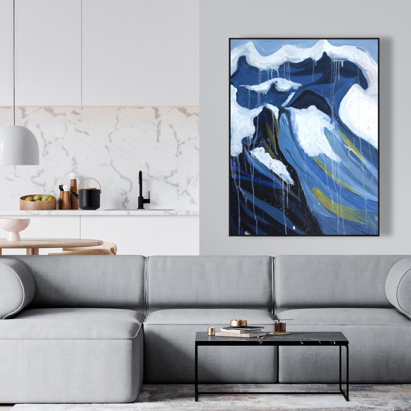 Wave in Motion - Blue Bathroom Framed Canvas Home Decor