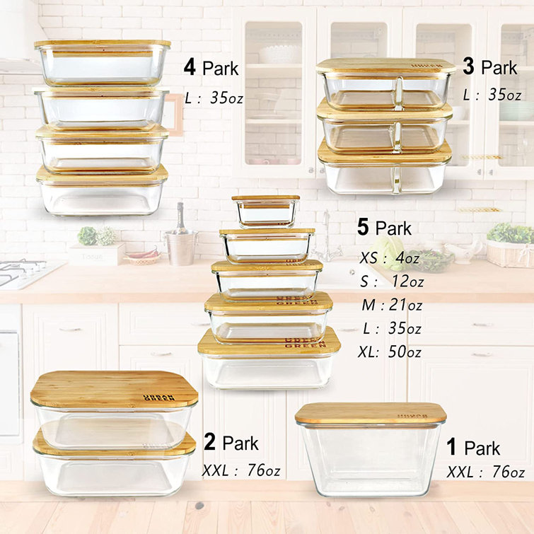 Stackable Kitchen Canisters Set, Pack of 5 Clear Glass Food Storage Jars with Airtight Bamboo Lid Spaghetti Glass Jars, Size: 1XL