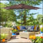 Parasol sophistiqué solaire de 9 pi x 7 pi, parasol de patio éclairé à DEL pour table ou base avec inclinaison et manivelle, parasol d'extérieur pour jardin, terrasse, cour, piscine, plage, brun