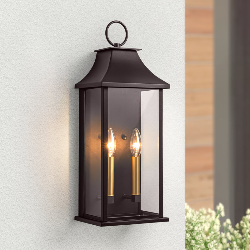 Applique murale d'extérieur à 2 lumières en aluminium et en verre trempé huilé H 21 po Alletta avec crépuscule à l'aube Alletta
