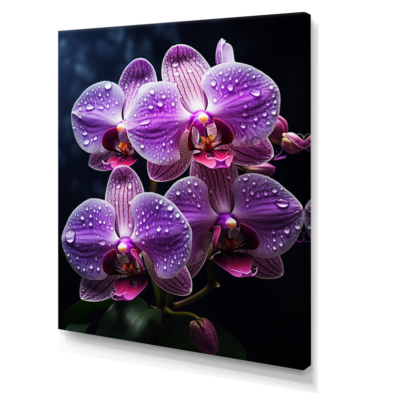 Fleurs mauves rayonnantes, orchidées noires - salon d'art mural orchidées, H 40 po x l 30 po x P 1,5 po, Toile tendue