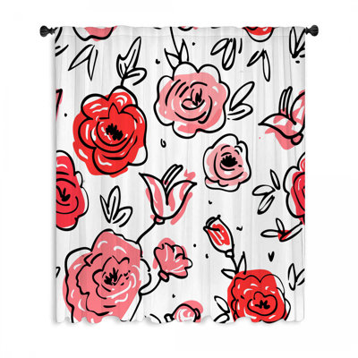 Roses Window Curtains, Floral Blockout & Sheer Curtains - 1 Panel