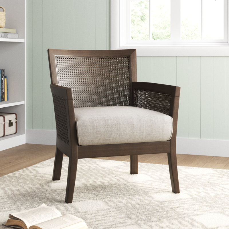 Jennette Avia Cane Back and Sides Armchair, Espresso Frame/Tan Fabric