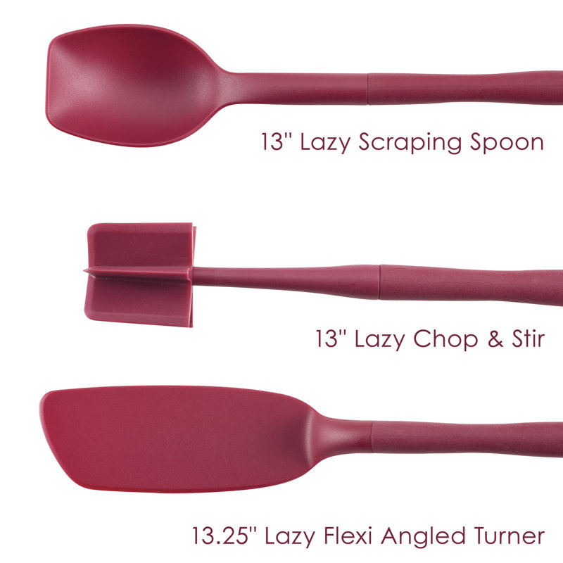 Rachael Ray Tools and Gadgets Lazy Crush & Chop, Flexi Turner, and Scraping Spoon Set, 3-Piece, Burgundy