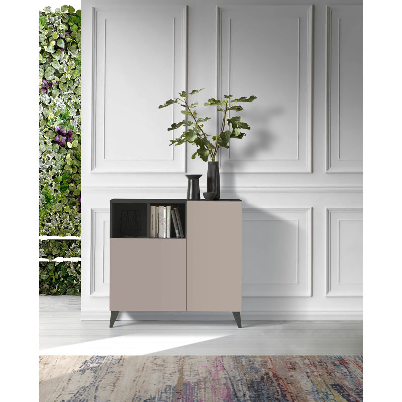 12 Pair Shoe Storage Cabinet, Jet Black/Taupe