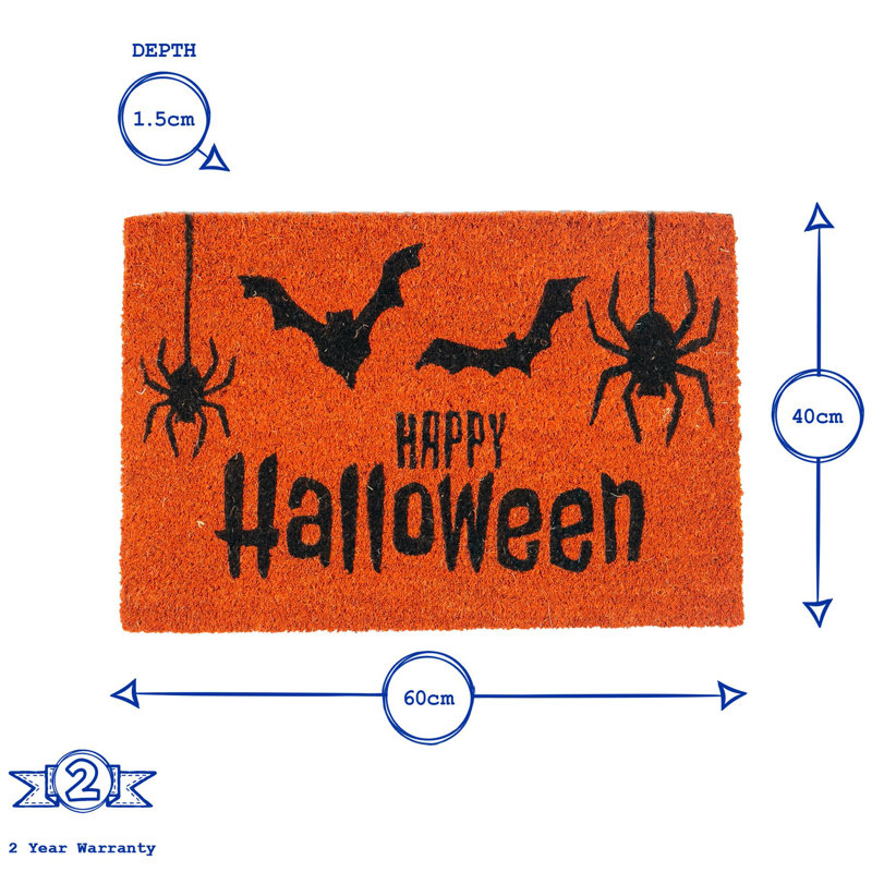 Nicola Spring - Halloween Coir Door Mat - 60 x 40cm - Orange