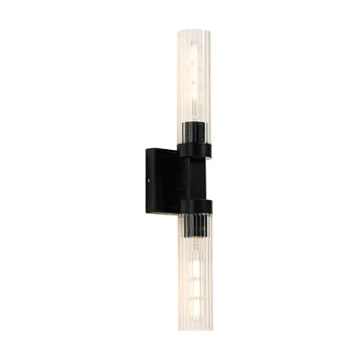 Applique murale industrielle de 55,5 cm (21,85 po) avec abat-jour en verre cannelé, pour salle de bain, noir.