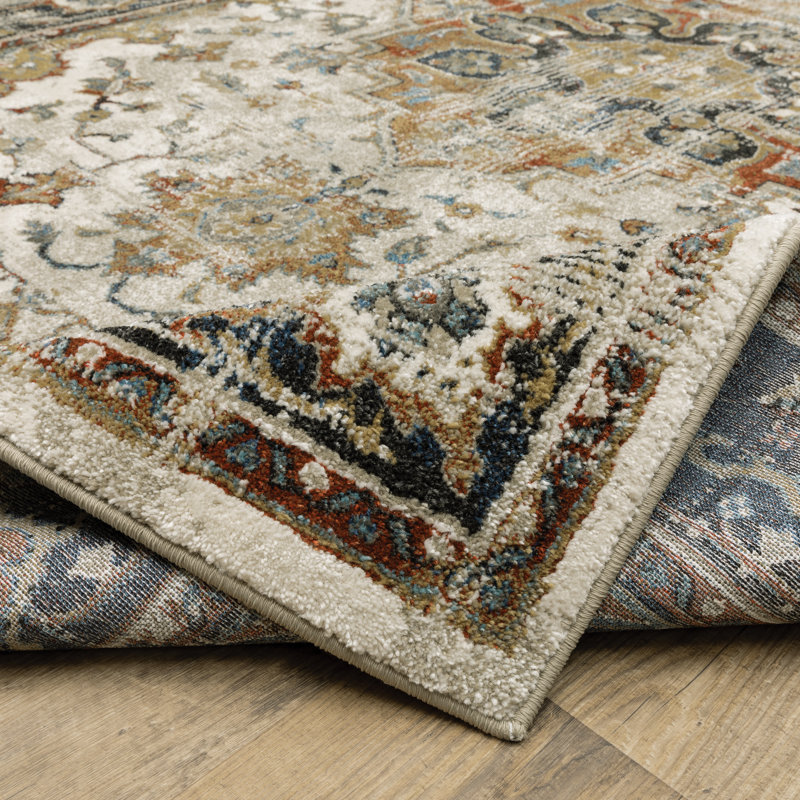 Tapis oriental beige / bleu / gris Antin, Tapis de couloir 2 pi 3 po x 7 pi 6 po