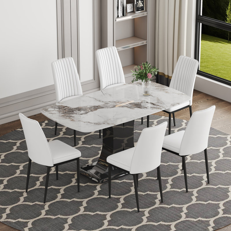 Kalinah Rectangular Dining Set, White, White