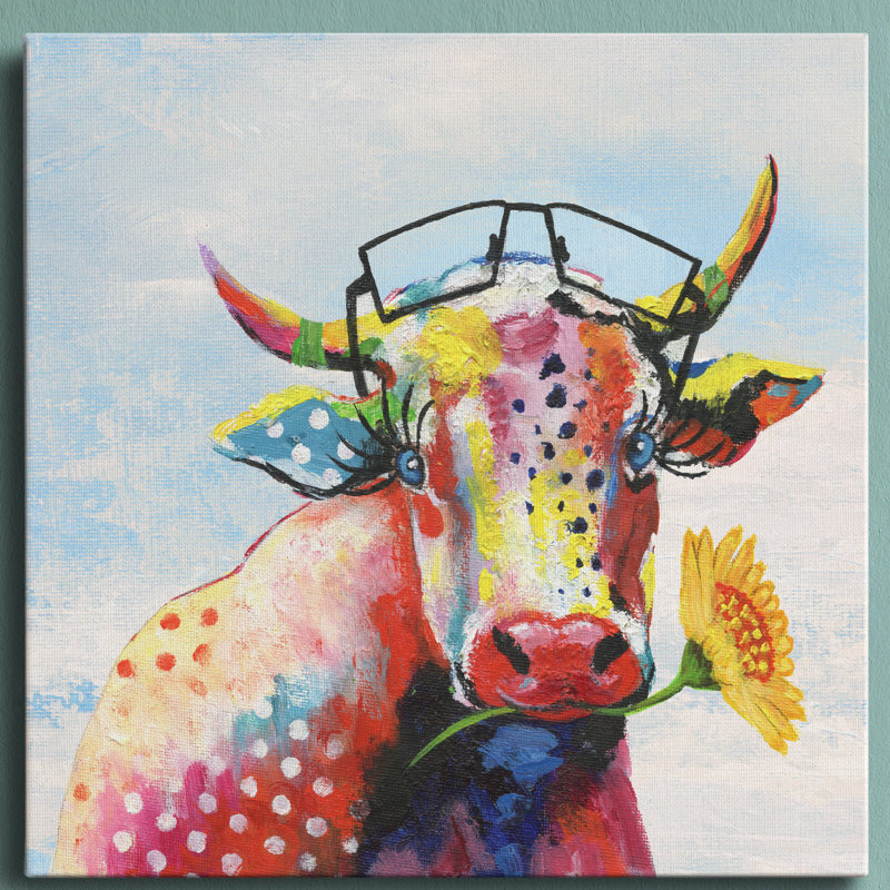 «Groovy Cow and Sky» - peinture sur toile tendue, H 24 po x l 24 po x P 1 po