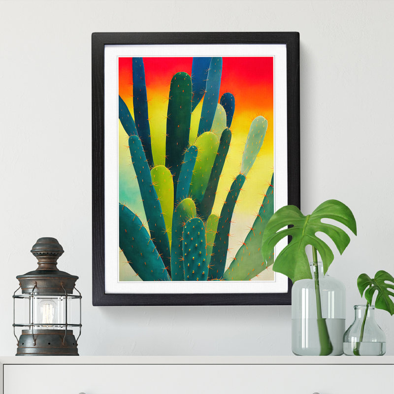 FRM-V0523-332X Cactus Cacti Colour - Single Picture Frame Print, 46cm H x 34cm W x 2cm D, Oak Framed