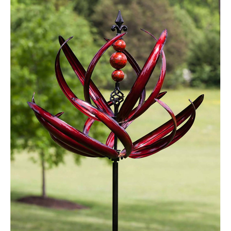 Crimson Lotus Metal Garden Wind Spinner