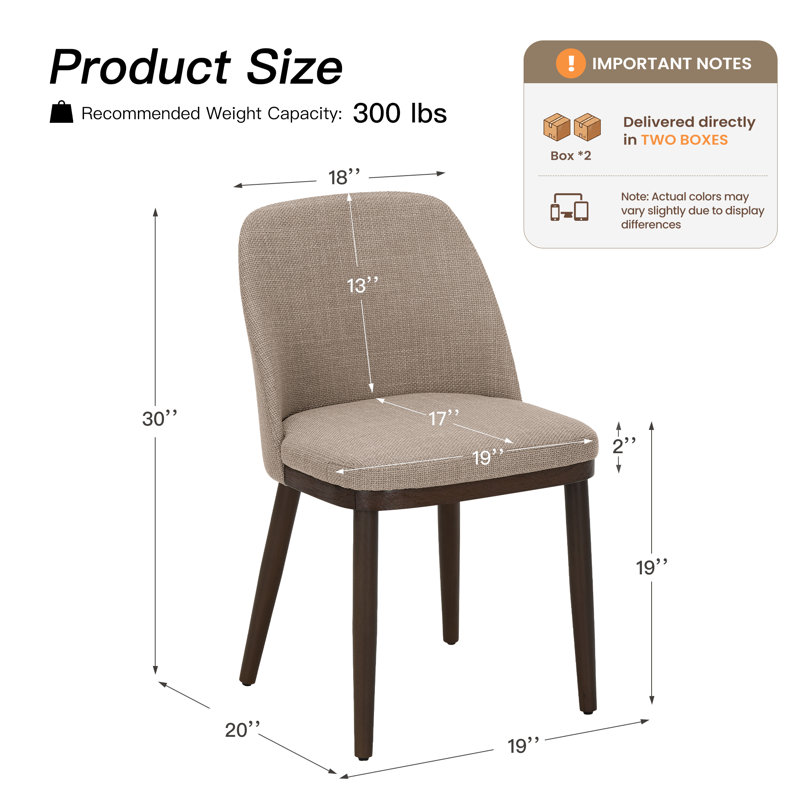 Modern Fabric Upholstered Dining Chair, Solid Wood Legs, Curved Back for Kitchen & Breakfast Nook, Camel