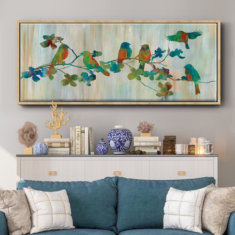 Oiseaux sur une branche - toile encadrée, H 24 po x l 60 po