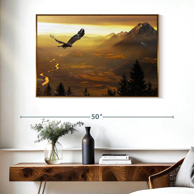 Aigle royal au coucher du soleil, Cadre flottant doré, 40 po x 27 po