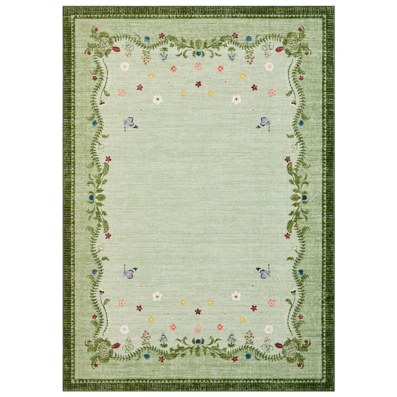 Tapis à bordure Clover Petal pour chambre à coucher et salon, Vert, 9 x 12 pi