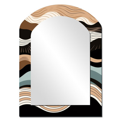 Teal Black Line Art Elegance I - Abstract Shapes Unique Shape Decorative Mirror, Modern Freeform Large Wall Mirror, Printed Metal Art