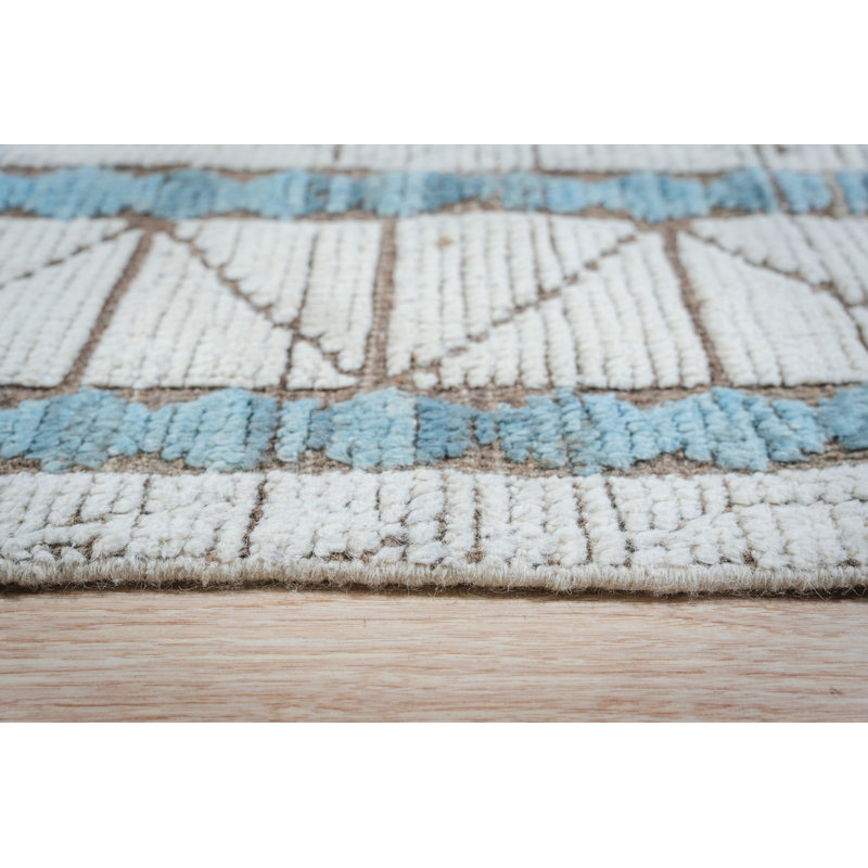 Ivory Hand-Knotted Wool Framed Diamond Field Geometric Modern Contemporary Carpet Rug, 6' X 9'