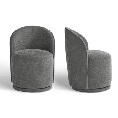 Upholstered Modern Dark Gray Polyester Blend Barrel Swivel Side Dining Chair (Set of 2)