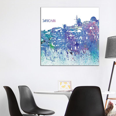 Santorini Greece Skyline Silhouette Impressionistic Splash 1 Piece Wrapped Canvas Painting