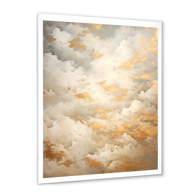 «Beige Gold Minimalisme Clouds IV», impressions sur toile, H 44 po x l 34 po x P 1,5 po, Cadre photo blanc