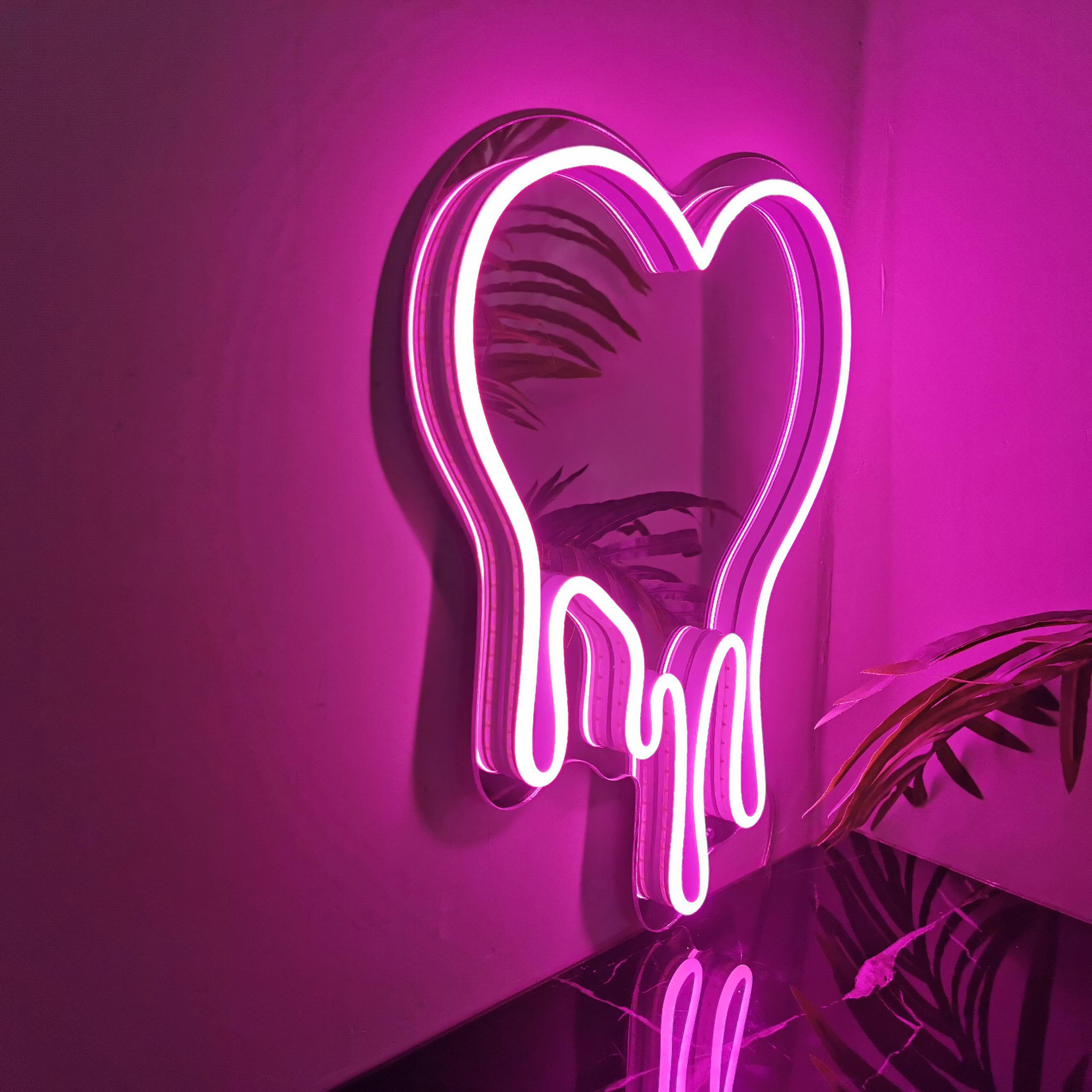 Wrought Studio Delrose Melt Heart Acrylic Wall Mirror LED Neon