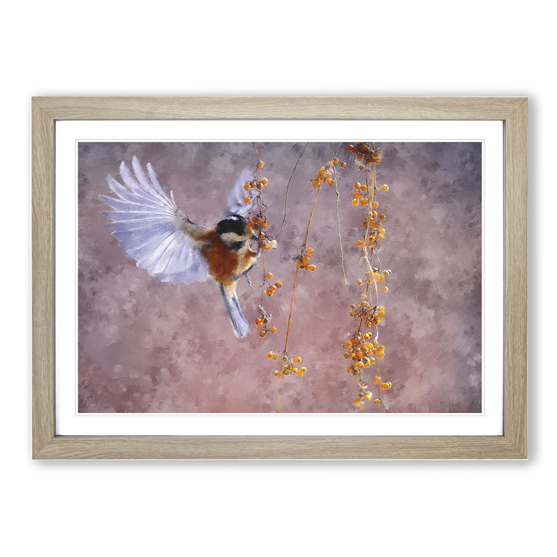 Bird with Spread Wings - Picture Frame Painting, Oak Framed, 27cm H x 36cm W x 2cm D