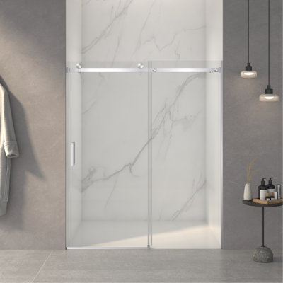 56-60"W X 72"H Frameless Sliding Shower Door,5/16" (8Mm) Thick SGCC Tempered Clear Glass,Double Side Easy Clean Coat, Brushed Nickel Finished With Buffer
