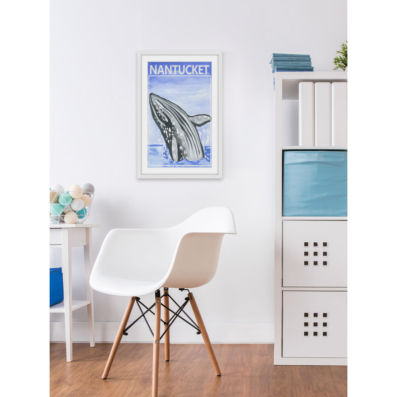 Jumping Whale by Marmont Hill - Painting, 46cm H x 30cm W, White Framed