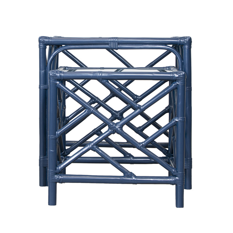 Chippendale Glass Nesting End Table, Navy