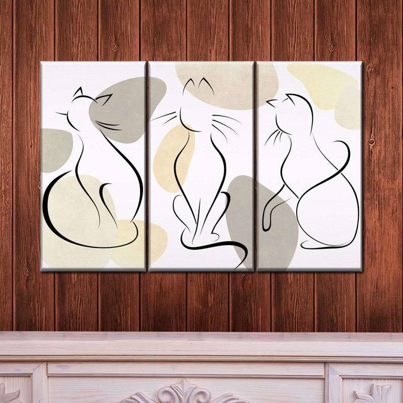 Minimalist Cats - Ensemble de 3 toiles tendues, H 24 po x l 38 po x P 1,25 po