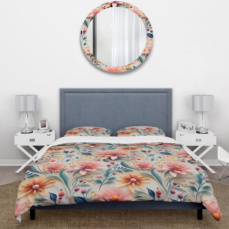 Ensemble de housse de couette Botanical Pastel Color Flowers Composition II, Housse de couette pour très grand lit et 2 très