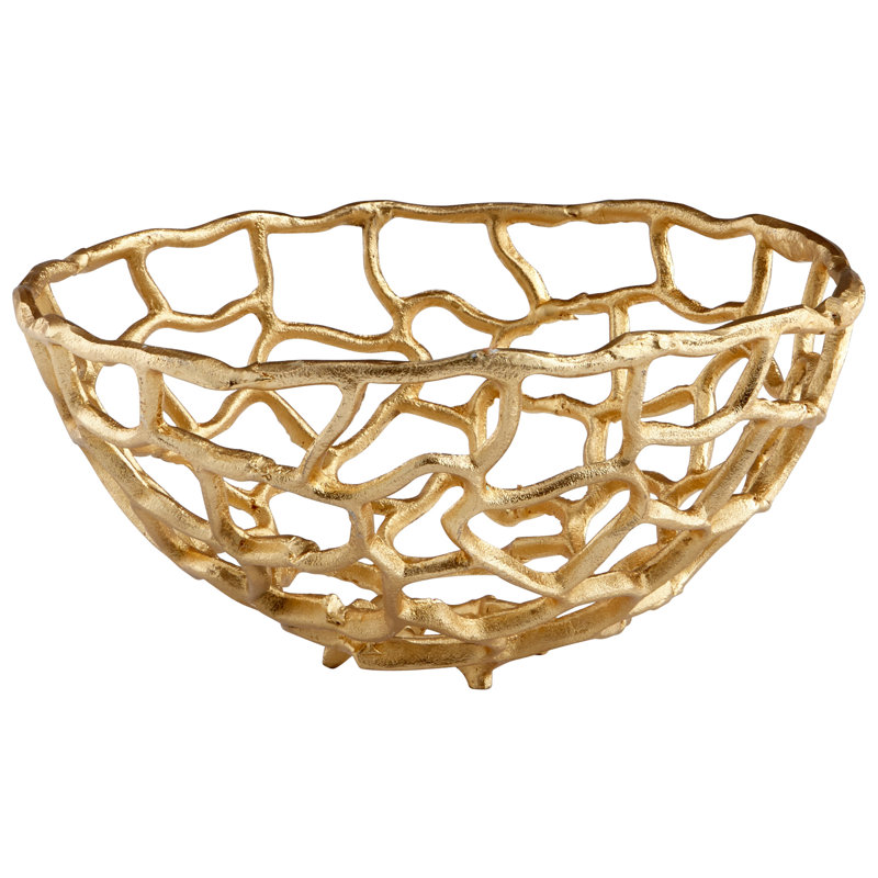 Bol décoratif en métal, Or, H 6 po x l 12,5 po x P 12,5 po