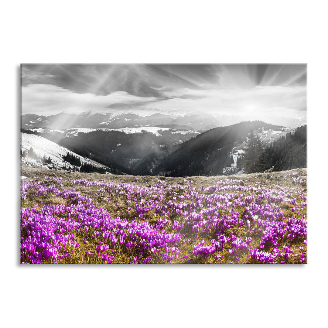 Glasbild Berglandschaft Regenbogen