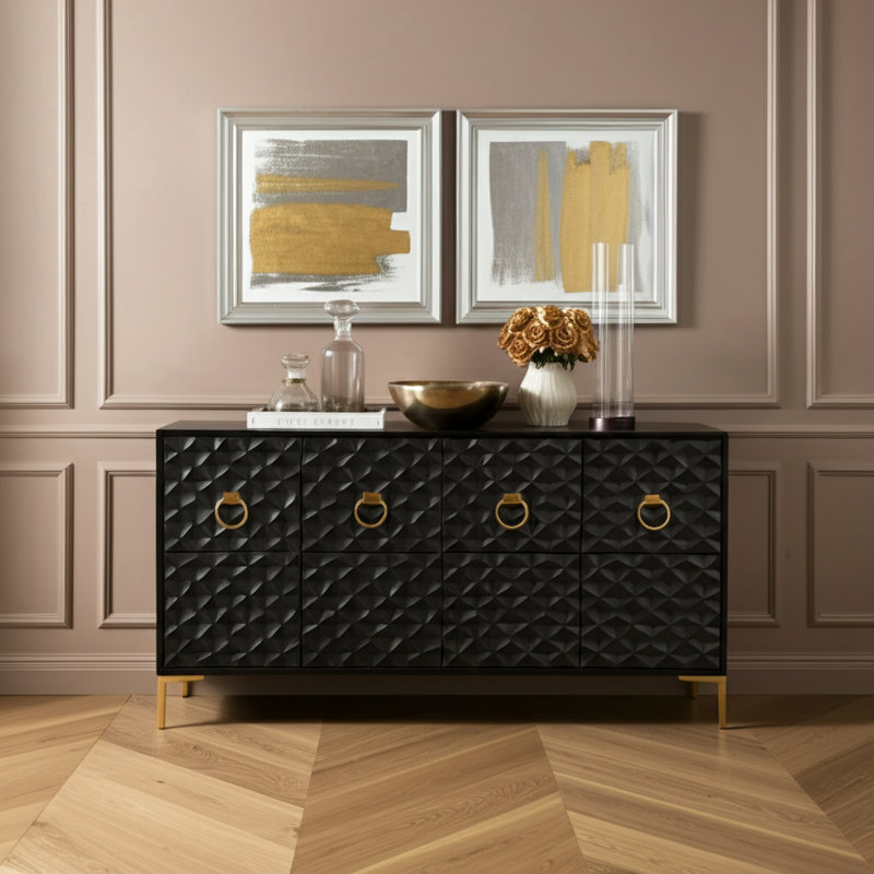 Lancey 16'' Solid Wood Console Table, Black/Gold