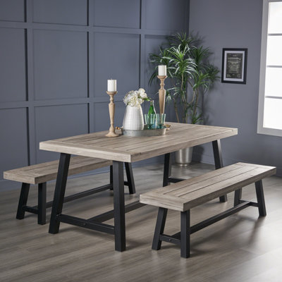 Osbourne Farmhouse 3 Piece Acacia Solid Wood Dining Set by Gracie Oaks