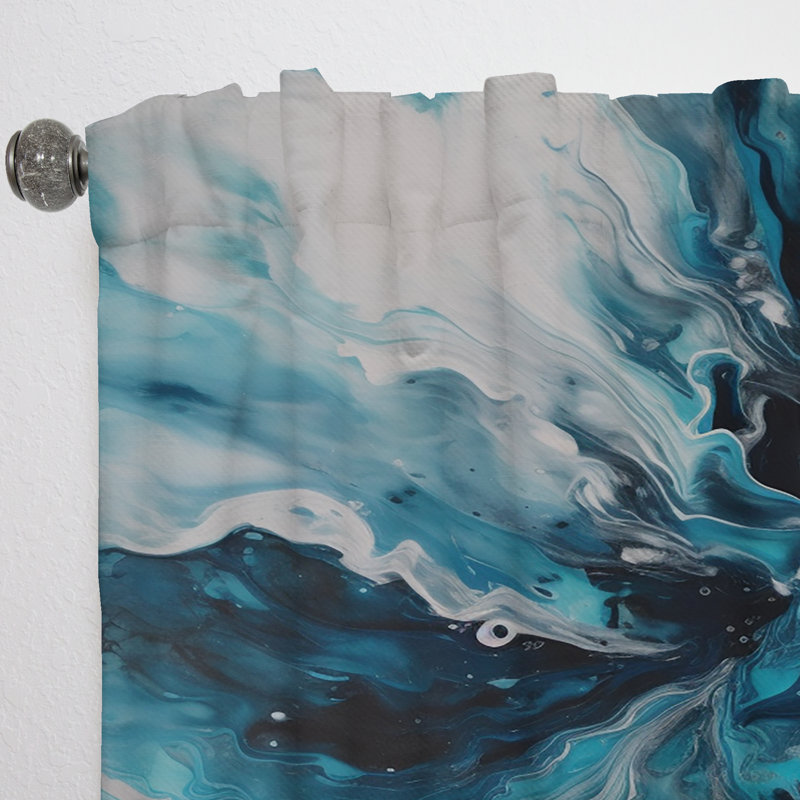 Rideau velours abstrait bleu sarcelle et noir Aims Whimsy II - 1 panneau, L 52 po x L 84 po