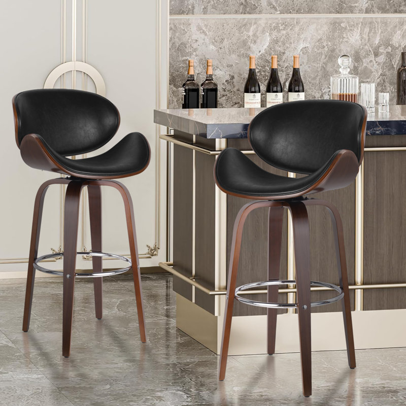 Corrigan Studio® 30" Modern Upholstered Counter Height Bar Stools, Swivel Bar Stools With Back, Black