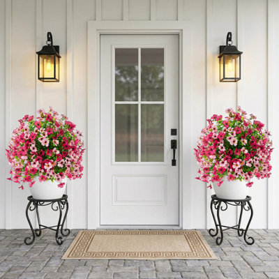2 Pack 23.6" Artificial Boxwood Ball Topiary Trees with Ground Stakes, UV Resistant Faux Plants for Front Door Patio Garden