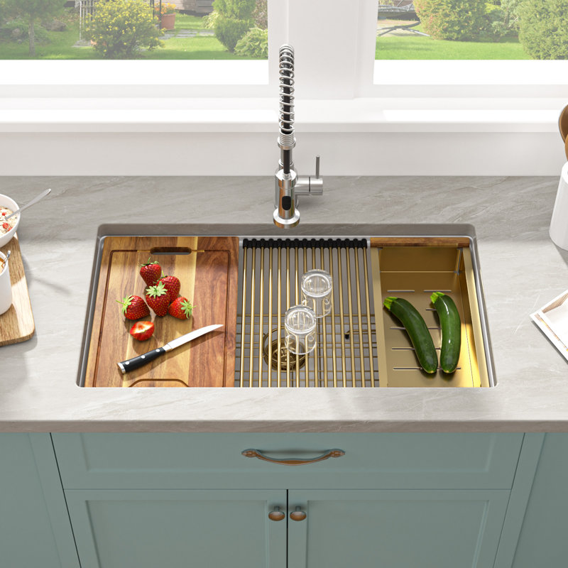 Évier de cuisine encastré 30 po x l 19 po en quartz, Blanc